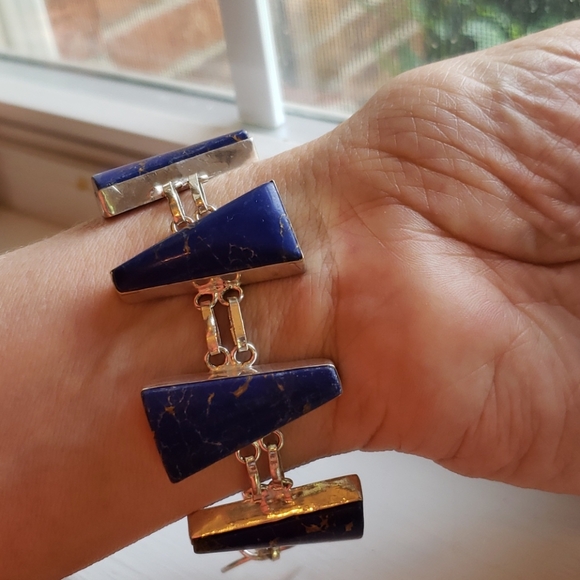 Bracelet,  lapis lazuli gemstone, 925 silver, hand - Picture 5 of 14